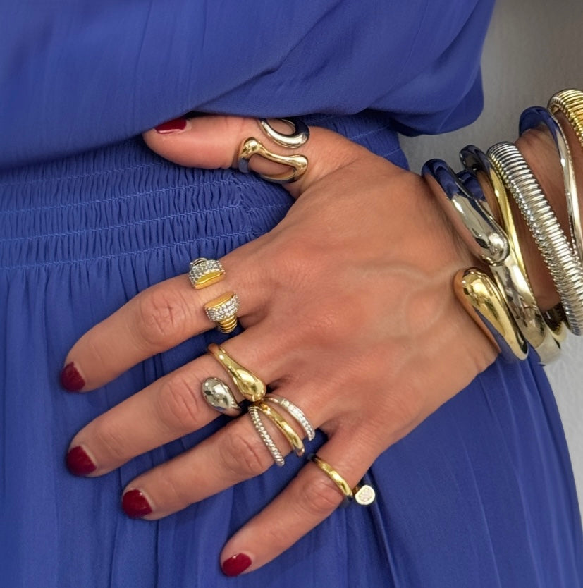 Wide Chunky Fluted Dousset Bangle Bracelet Stainless Steel