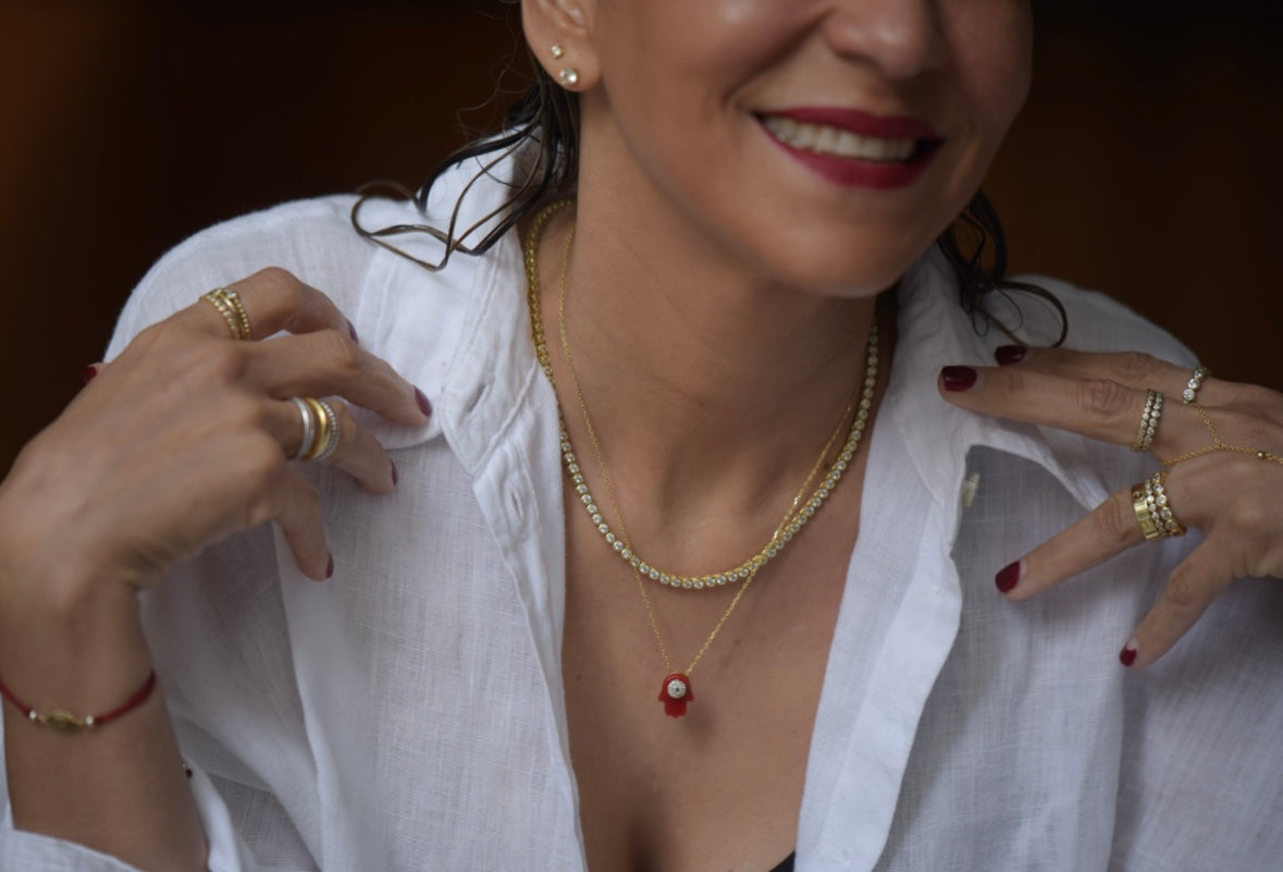 Red Hamsa Hand Charm Pendant Necklace