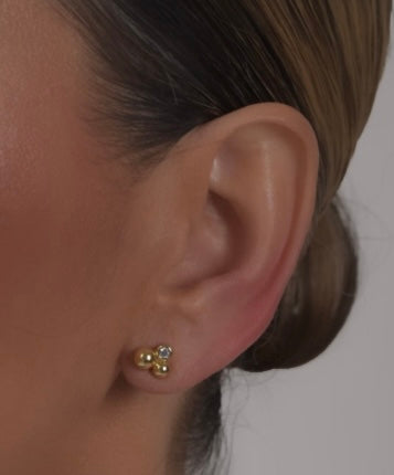 Double Beat Ball & Bezel Zirconia Stud Earrings