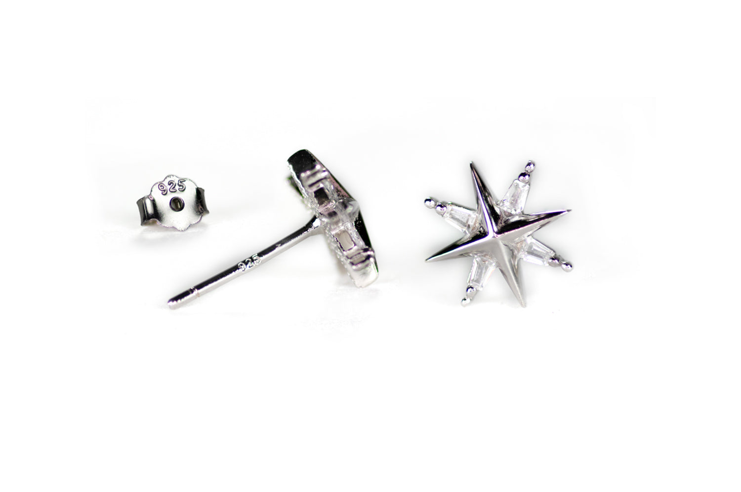 Eight-point star cubic zirconia studs
