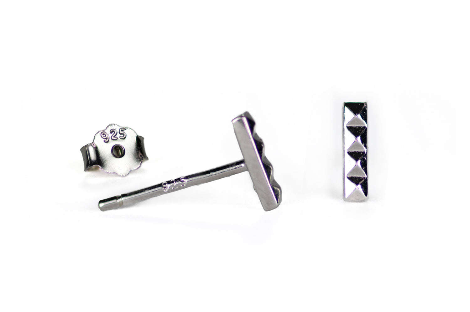Tiny Stud Edgy Pyramid Bar Earrings