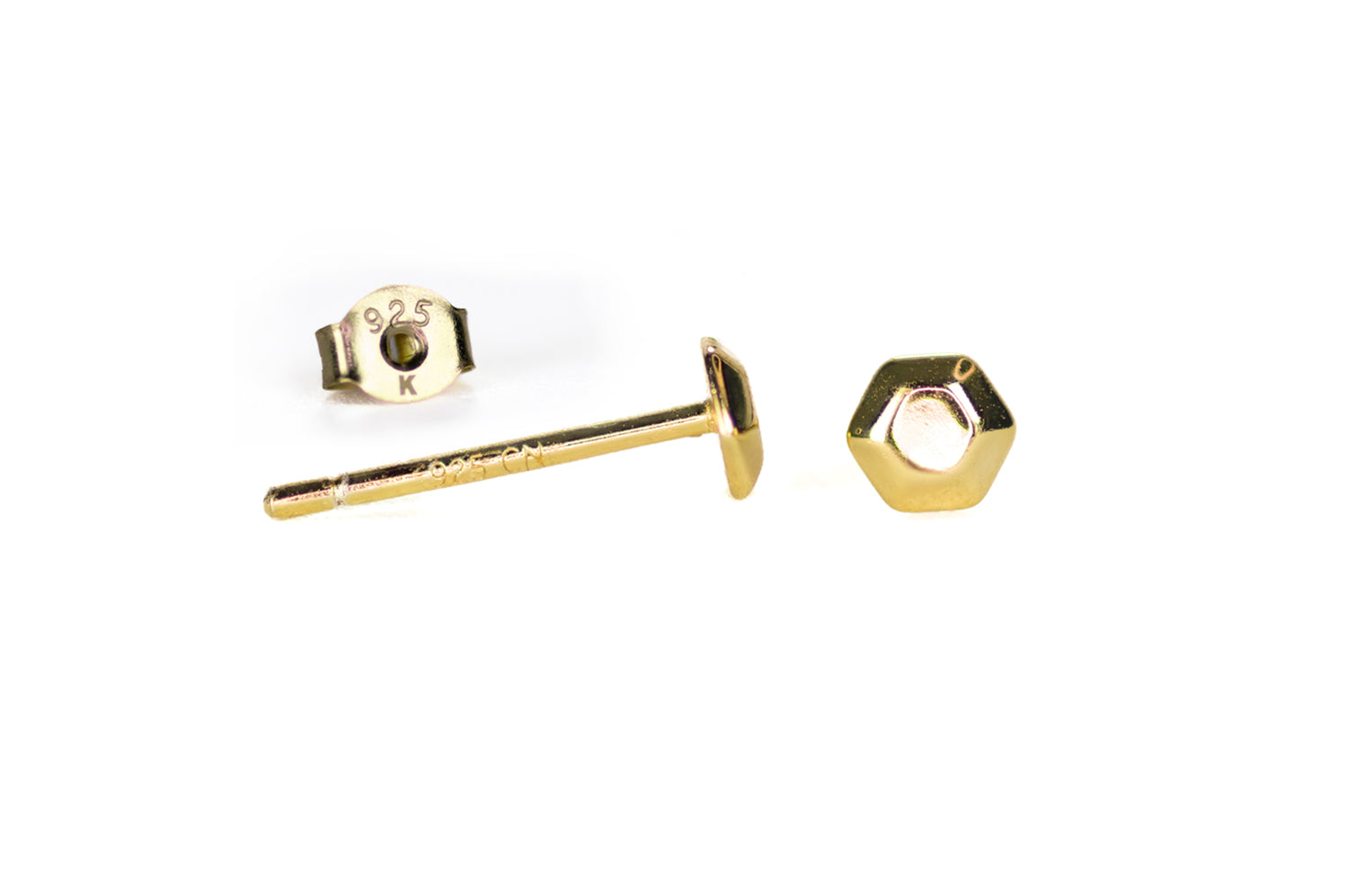 Tiny gold-toned plain hexagon studs