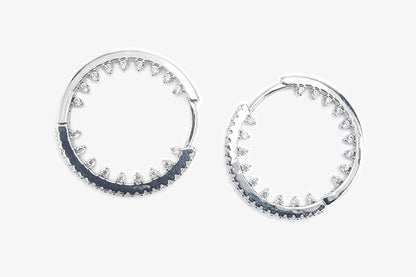Silver Sparkling Hoop Earrings – Modern Geometric Design