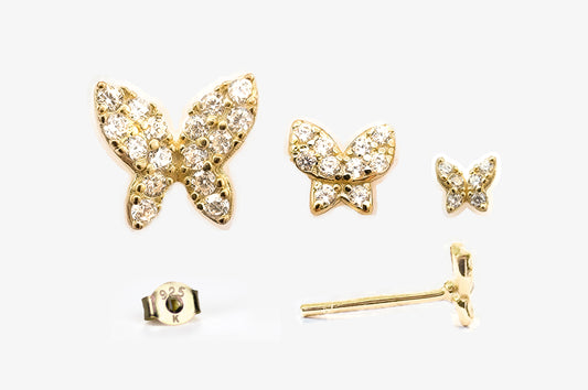 SEMINI Butterfly Pavé Zirconias Tiny Studs Earrings