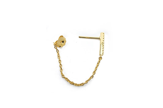 Zirconia Pavé Bar Front-Back Chain Stud Earrings
