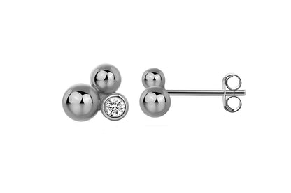 Double Beat Ball & Bezel Zirconia Stud Earrings