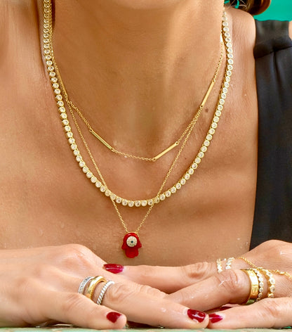 Red Hamsa Hand Charm Pendant Necklace