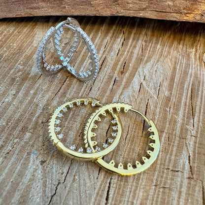 Silver Sparkling Hoop Earrings – Modern Geometric Design