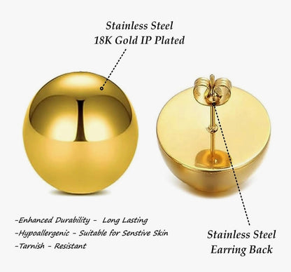 Classic Dome Round Chunky Half Ball Stud Earrings