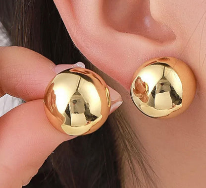Classic Dome Round Chunky Half Ball Stud Earrings