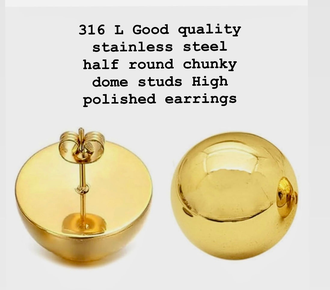 Classic Dome Round Chunky Half Ball Stud Earrings