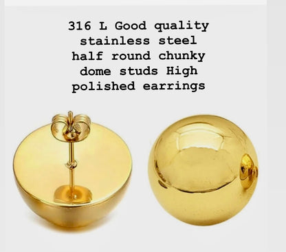 Classic Dome Round Chunky Half Ball Stud Earrings