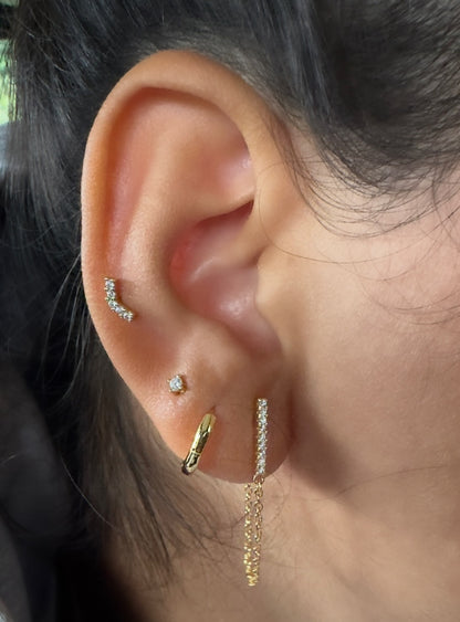 Zirconia Pavé Bar Front-Back Chain Stud Earrings
