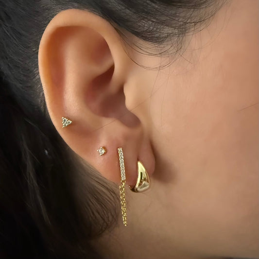 Zirconia Pavé Bar Front-Back Chain Stud Earrings