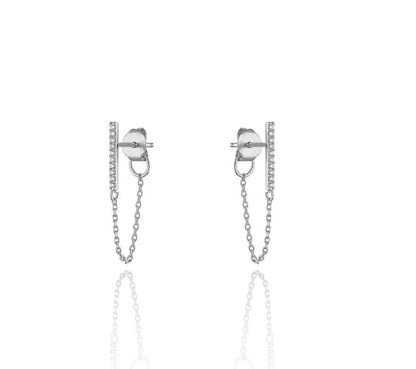 Zirconia Pavé Bar Front-Back Chain Stud Earrings