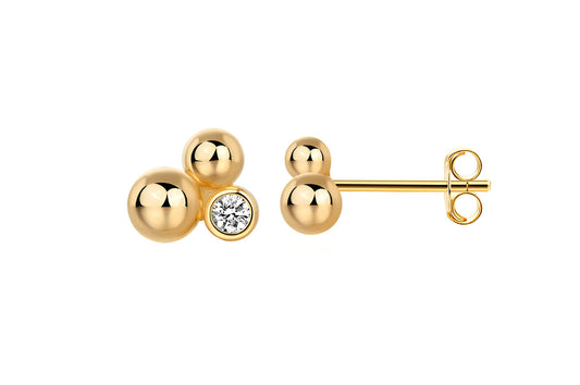 Double Beat Ball & Bezel Zirconia Stud Earrings