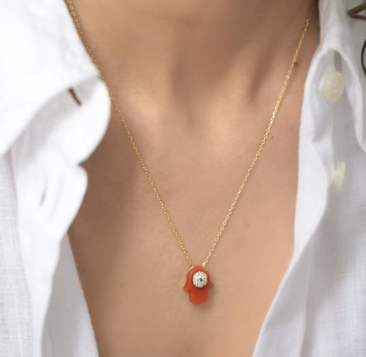 Red Hamsa Hand Charm Pendant Necklace